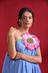 Satin Silk draped Asymmetrical hand embroidered dress