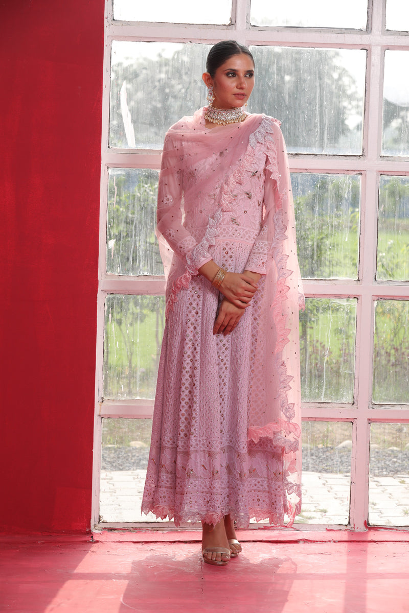 Ivory White Pearl Lucknowi Chikankari Anarkali Suit – Dress365days