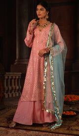 Aaiza Pink Kurta Set with Firozi Dupatta