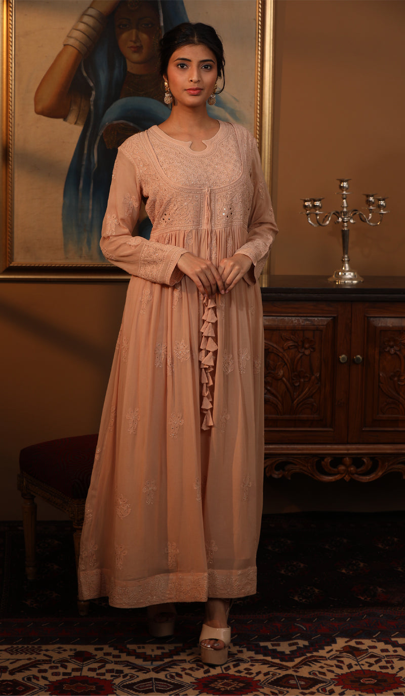 Chikankari Anarkali Gown – Vastram