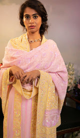 Pink,yellow georgette hand embroidered chikankari kurta and sharara