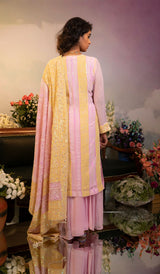 Pink,yellow georgette hand embroidered chikankari kurta and sharara