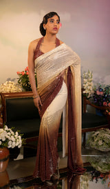 Heavy hand  metal embroidered badla tikki saree in georgette double shaded saree in