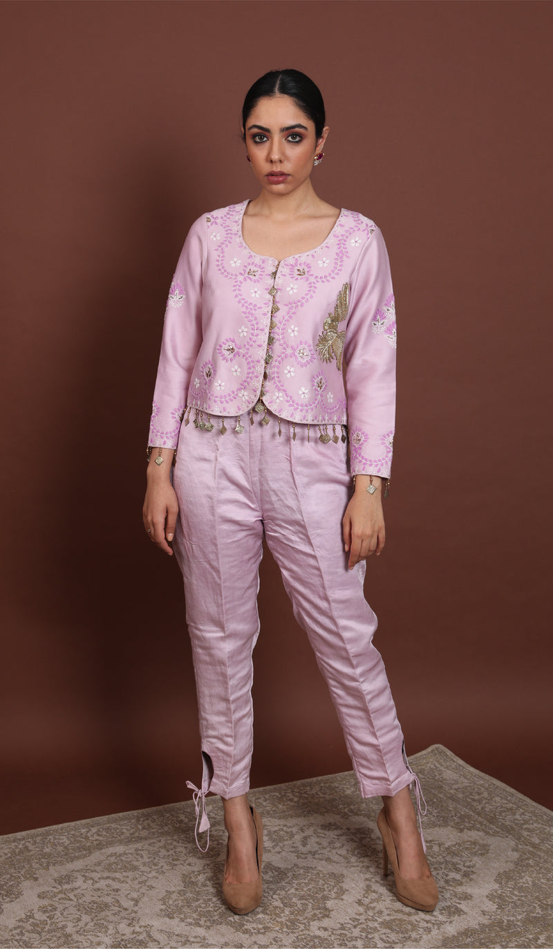 Lavender Samrina Chikankari Jacket with Pants